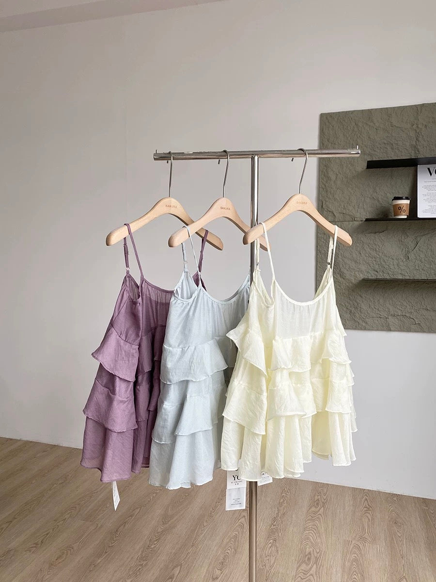 2025 summer new French sweet age-reducing ruffled camisole for women slim casual all-match tops trend