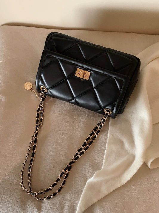Chio2nd Warm Winter Waffle Square Bag for Women, Everyday Commute, Versatile Chain Quilted Shoulder/Crossbody Bag