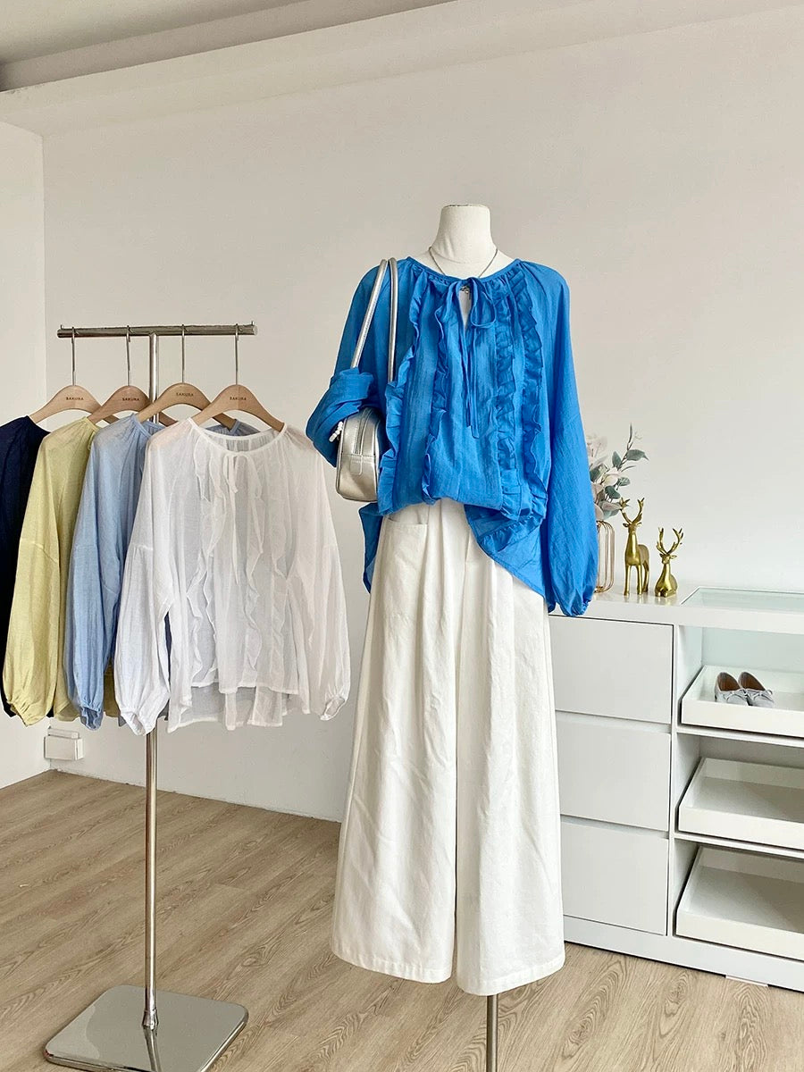 2025 summer new Korean ins solid color wood ear edge straps sweet age-reducing shirt casual loose tops for women
