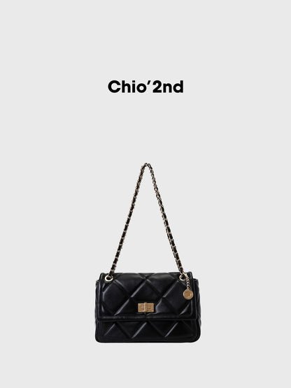 Chio2nd Warm Winter Waffle Square Bag for Women, Everyday Commute, Versatile Chain Quilted Shoulder/Crossbody Bag