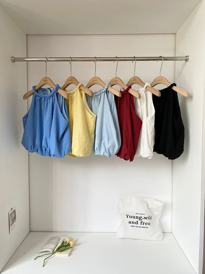 Korean version of the 2025 summer new loose braided halter neck design all-match pullover flower bud top female vest