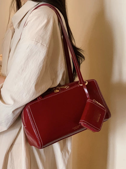 Chio2nd Genuine Leather Strawberry Toast Pillow Bag, Red, Women's Wedding Bag, Shoulder Bag/Underarm Bag