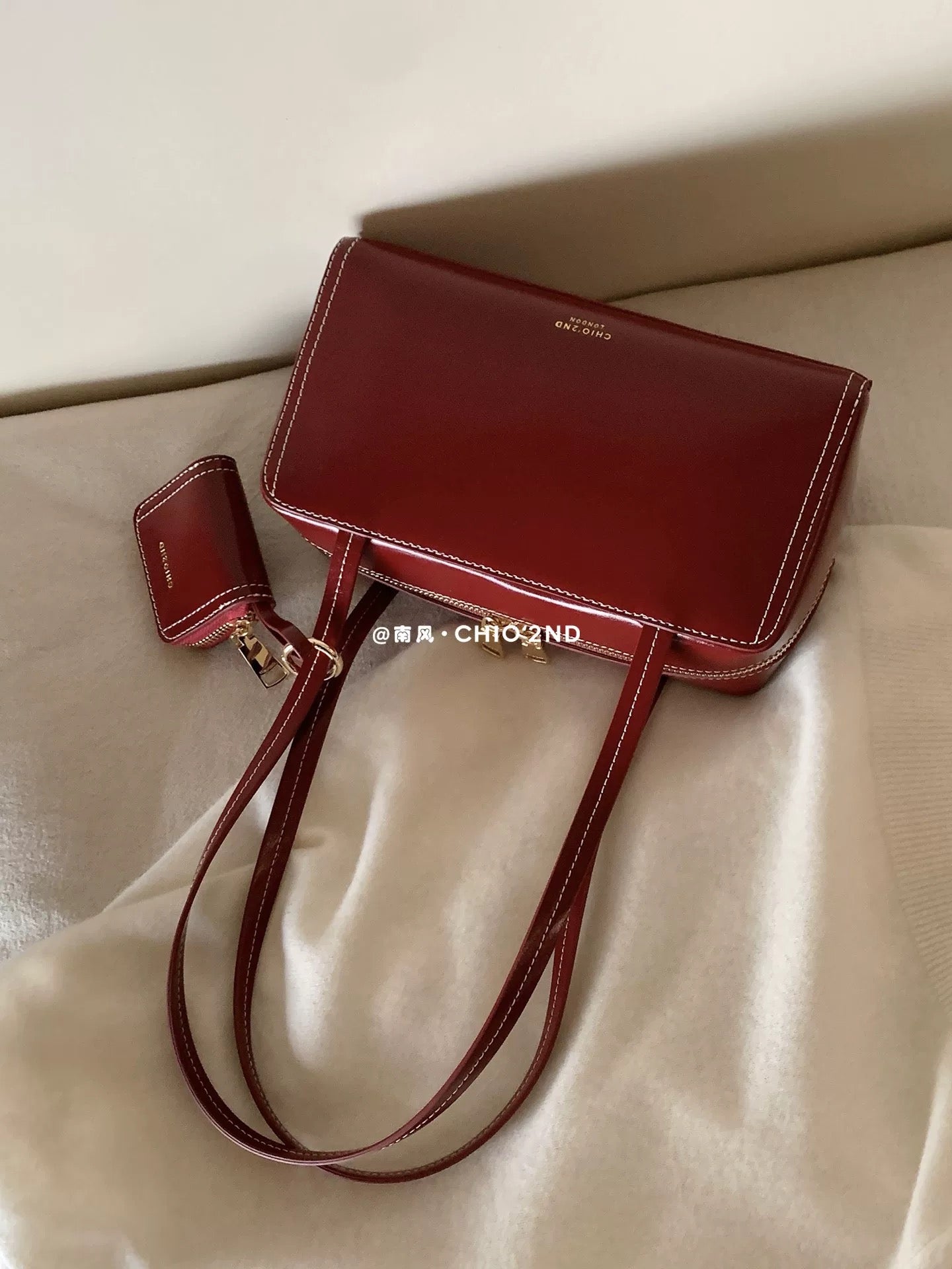 Chio2nd Genuine Leather Strawberry Toast Pillow Bag, Red, Women's Wedding Bag, Shoulder Bag/Underarm Bag