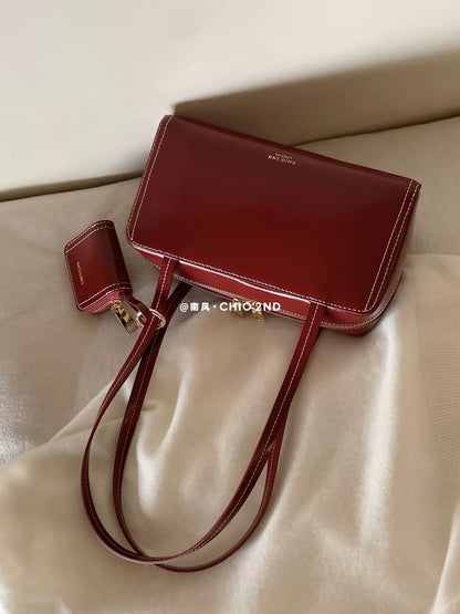 Chio2nd Genuine Leather Strawberry Toast Pillow Bag, Red, Women's Wedding Bag, Shoulder Bag/Underarm Bag