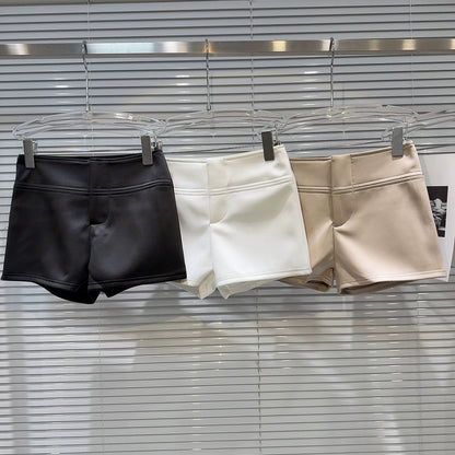 Internet celebrity style 2025 summer new style temperament high waist head solid color cotton brocade fabric simple three-quarter shorts straight pants