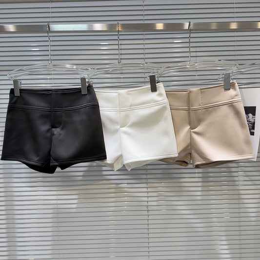 Internet celebrity style 2025 summer new style temperament high waist head solid color cotton brocade fabric simple three-quarter shorts straight pants