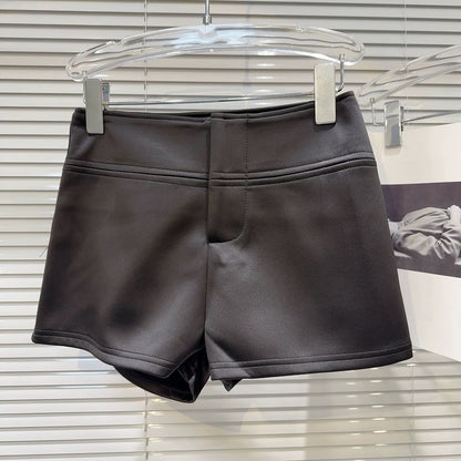 Internet celebrity style 2025 summer new style temperament high waist head solid color cotton brocade fabric simple three-quarter shorts straight pants