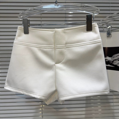Internet celebrity style 2025 summer new style temperament high waist head solid color cotton brocade fabric simple three-quarter shorts straight pants