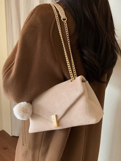 Chio2nd Frosted Leather Chestnut Wood Milk Cream Small Square Bag, Winter Textured Commuter Chain Shoulder/Crossbody Bag