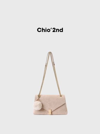 Chio2nd Frosted Leather Chestnut Wood Milk Cream Small Square Bag, Winter Textured Commuter Chain Shoulder/Crossbody Bag