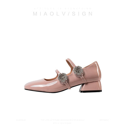 "Wonderful Couple" Early Spring Dream ~ Thick Heel High Heels 2024 Early Spring French Mary Jane Shoes Pink Single Shoes for Women