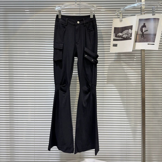The same style as the Internet celebrity 2025 spring new style dark hot girl strap pocket design slim fit slim flared fashion women's pants