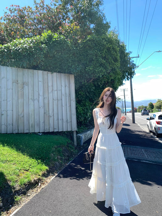 Monday, EEONE 3.5/10:00am, Spring Mountain White Gardenia Embroidered Vacation Casual Sundress