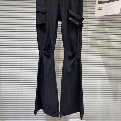 The same style as the Internet celebrity 2025 spring new style dark hot girl strap pocket design slim fit slim flared fashion women's pants