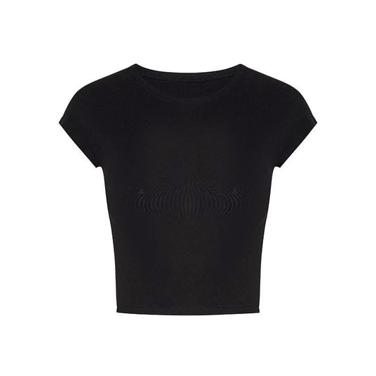 Sexy and hot red tight-fitting round neck short-sleeved T-shirt for women, summer versatile stretch waist cropped top