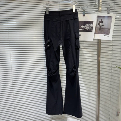 The same style as the Internet celebrity 2025 spring new style dark hot girl strap pocket design slim fit slim flared fashion women's pants