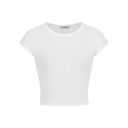 Sexy and hot red tight-fitting round neck short-sleeved T-shirt for women, summer versatile stretch waist cropped top