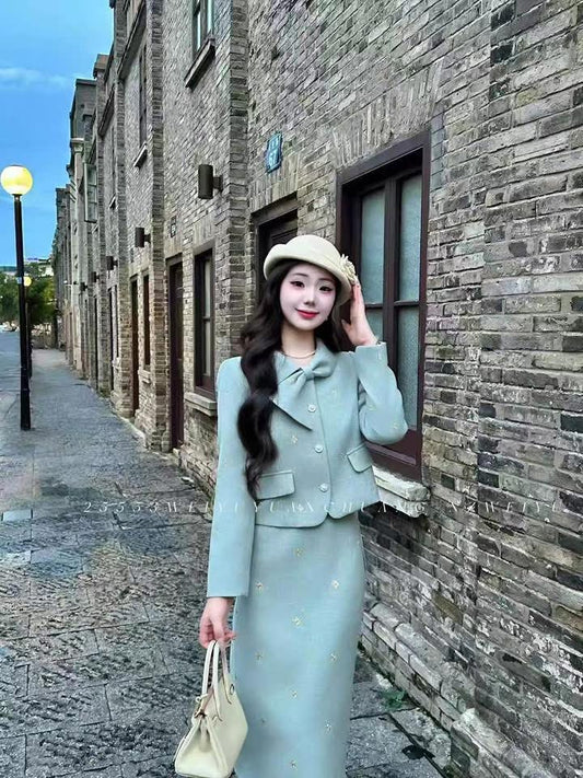 [Da Qiao Family] Custom Embroidered High-End Wool Suit Dress #3722