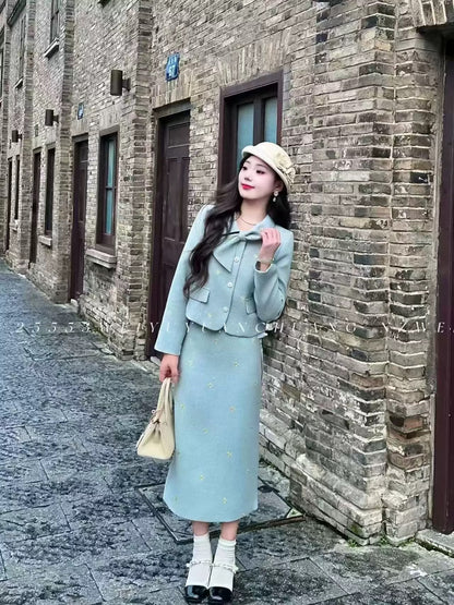 [Da Qiao Family] Custom Embroidered High-End Wool Suit Dress #3722