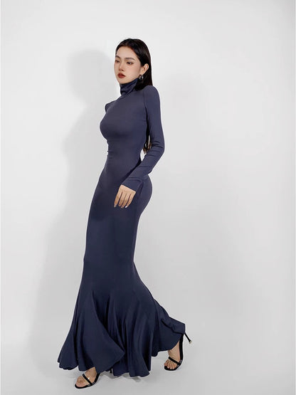 GRACE Bubu Shenglian Fishtail Skirt Spring and Autumn Bottoming Pure Desire Style Pile Collar Long Sleeve Dress