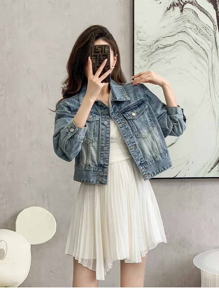 High-waisted short denim jacket for women 2024 spring new Korean style loose and versatile casual top for small women