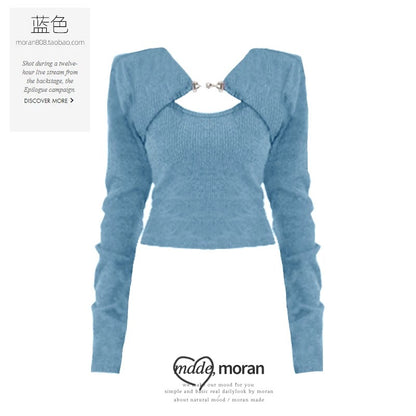 Atmosphere hot girl pure lust style knitted cardigan women's halter top blouse two-piece suit waistcoat slim top spring
