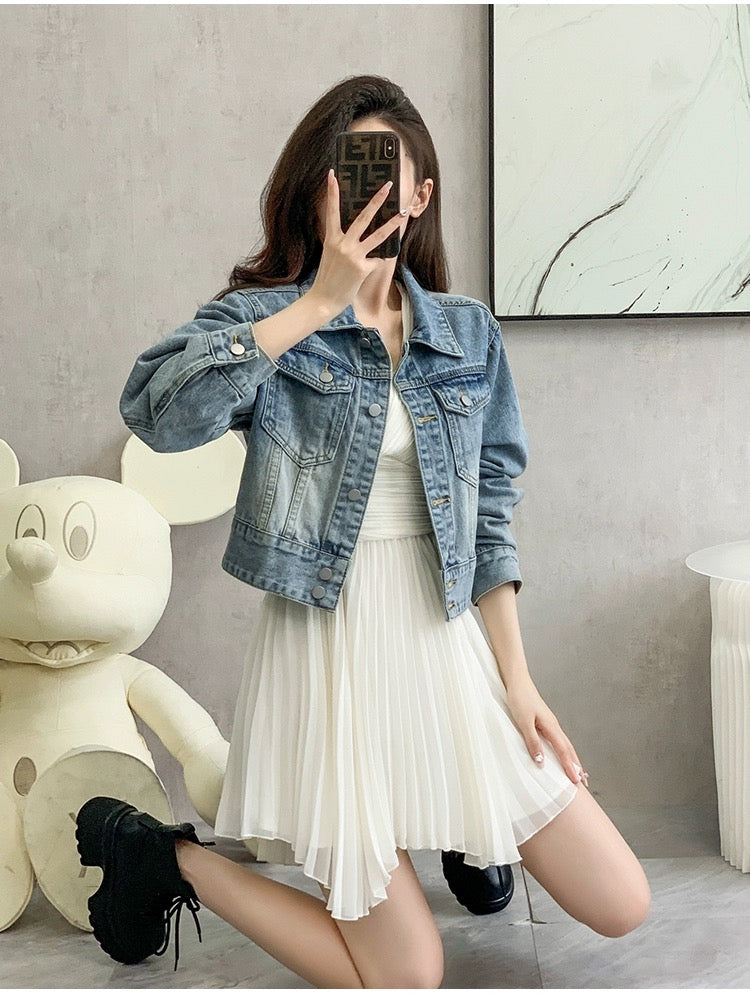 High-waisted short denim jacket for women 2024 spring new Korean style loose and versatile casual top for small women