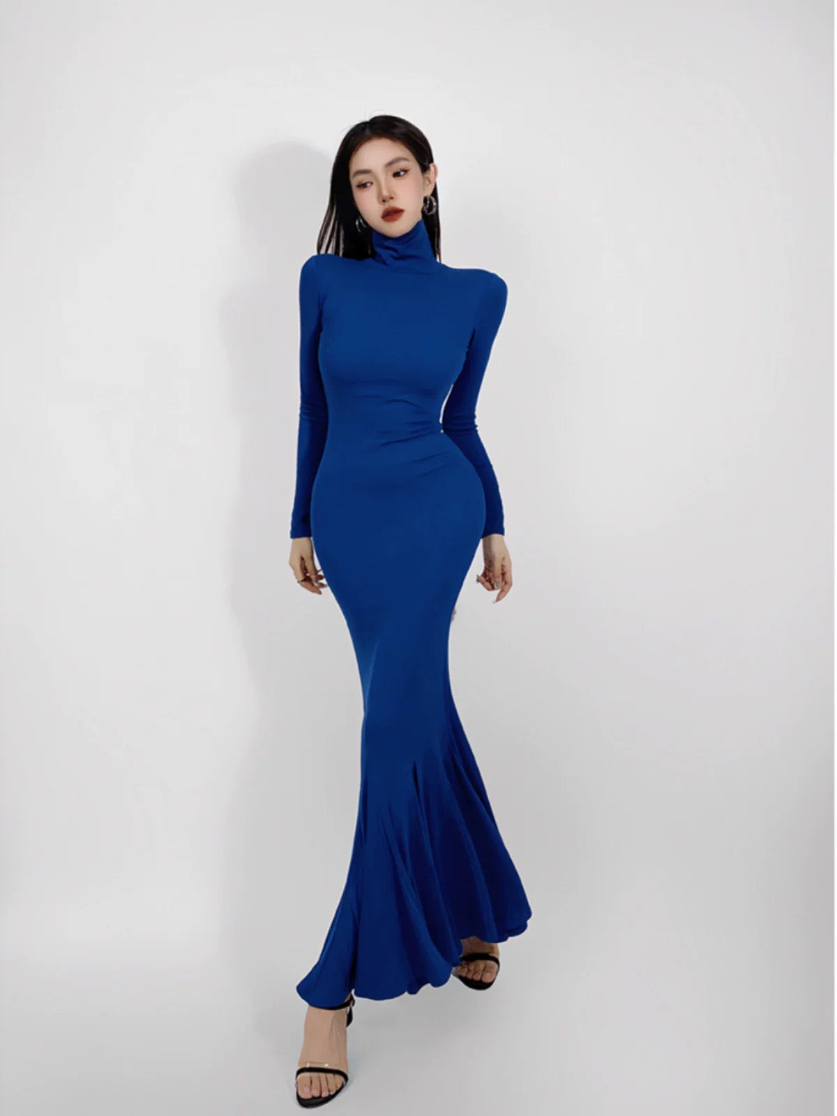 GRACE Bubu Shenglian Fishtail Skirt Spring and Autumn Bottoming Pure Desire Style Pile Collar Long Sleeve Dress