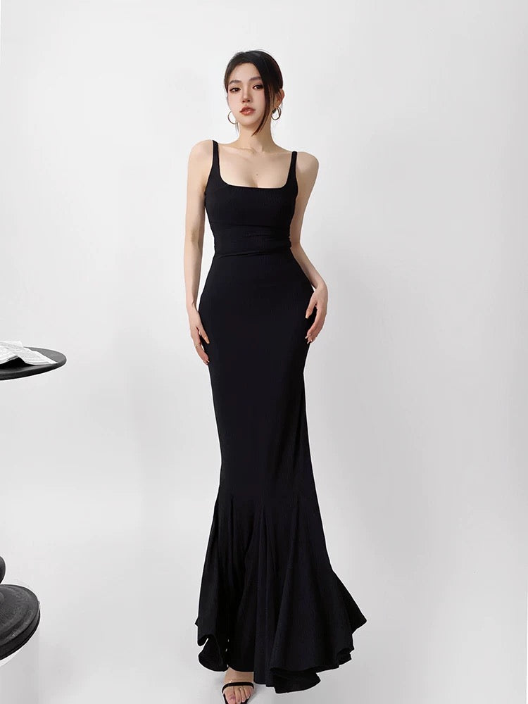 GRACE Step by Step Lotus Skirt Spring and Autumn Sling Slim Fit Tall Black Pure Lust Style Long Skirt Women
