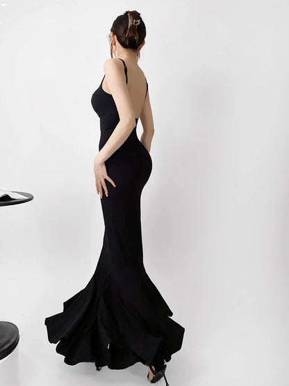 GRACE Step by Step Lotus Skirt Spring and Autumn Sling Slim Fit Tall Black Pure Lust Style Long Skirt Women