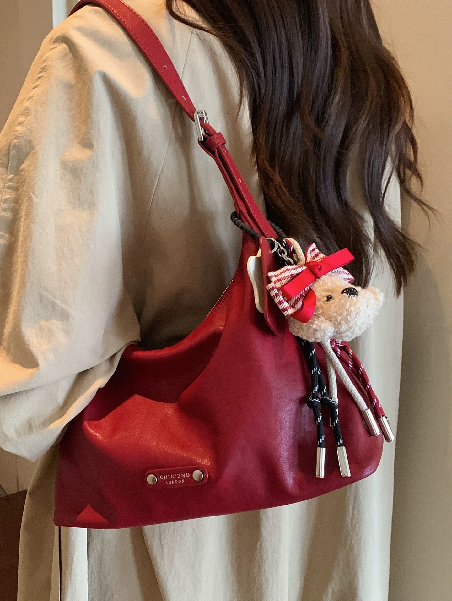 Chio2nd Autumn Red Berry Tote Bag, Women's 2025 New Style, Red Wedding Bag, Shoulder Bag/Crossbody Bag