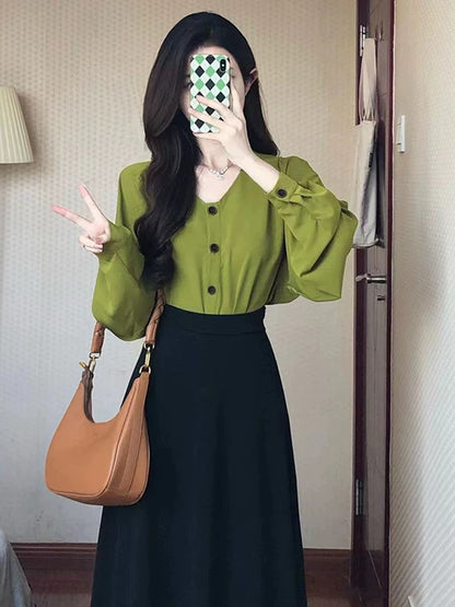 Early spring chic top Korean style ruffled shirt women's niche design chiffon puff sleeves chic and beautiful blouse