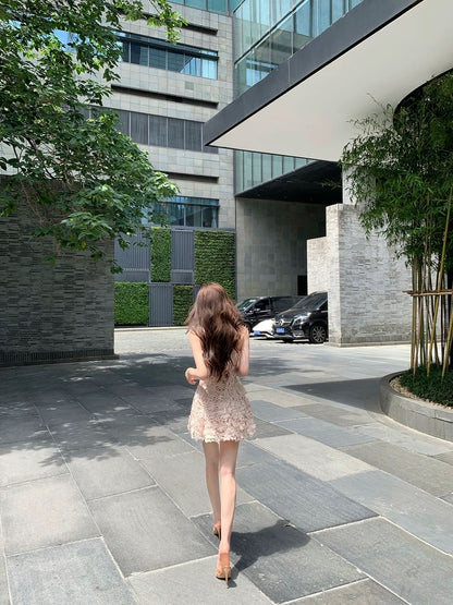JAYKY YANG【Huayu Manxia】3D flower embroidered dress with chest pad waist short suspender skirt