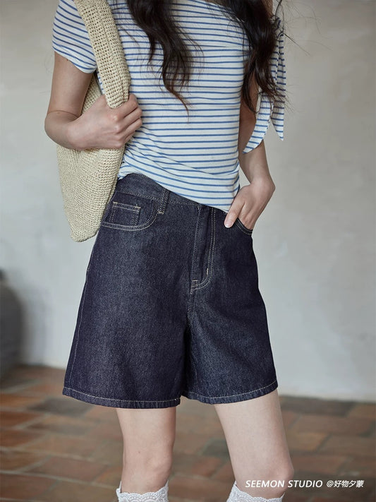 Ximeng 2026 New Summer Korean Style High-Waisted Stylish Denim Shorts for Petite Figures - Unique and Exquisite Retro Denim Shorts