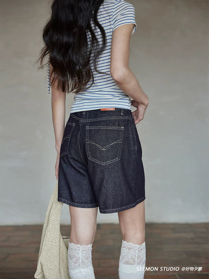 Ximeng 2026 New Summer Korean Style High-Waisted Stylish Denim Shorts for Petite Figures - Unique and Exquisite Retro Denim Shorts