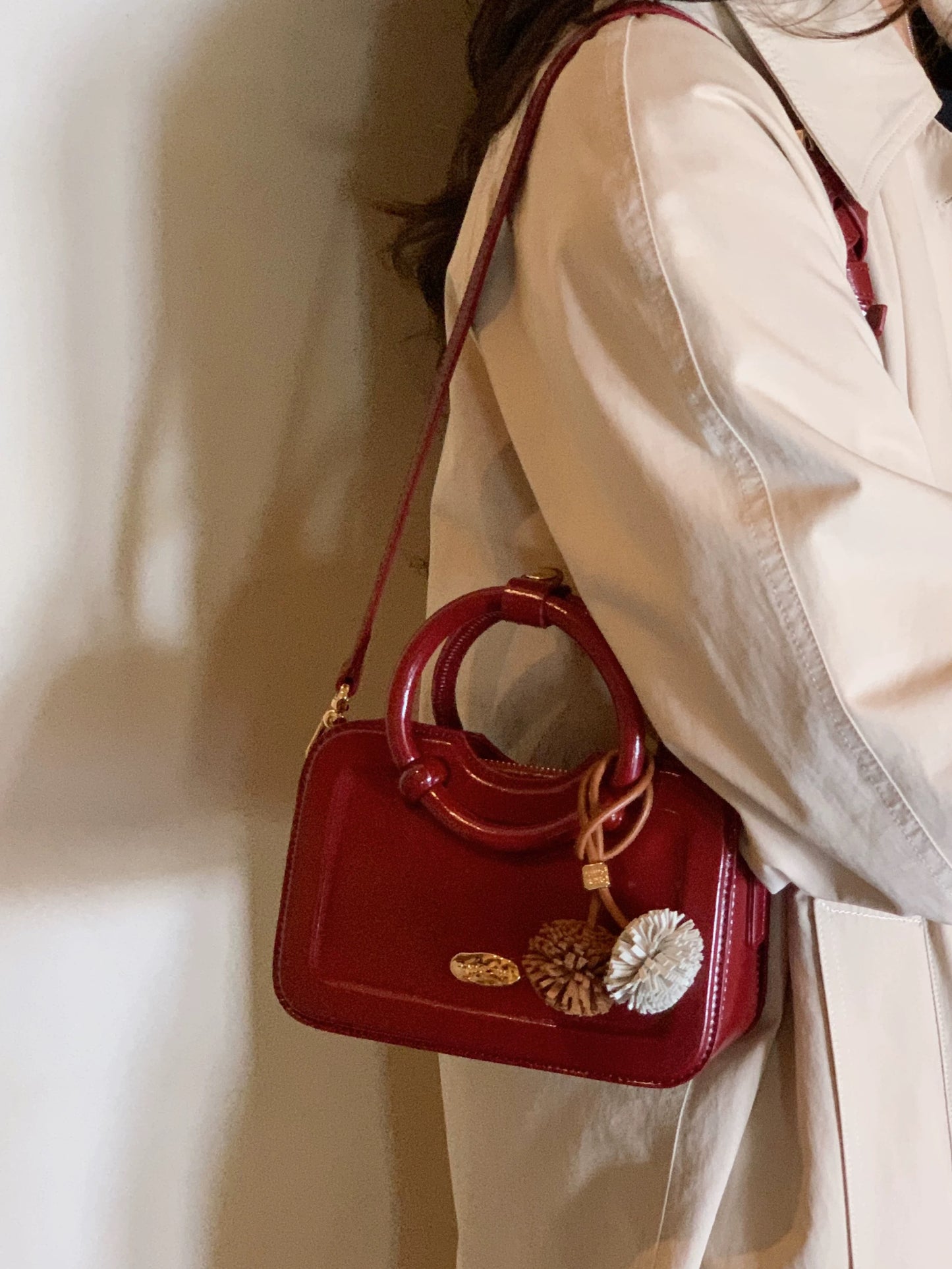 Chio2nd Paris Twilight Genuine Leather Handbag for Women, 2025 New Style, Red Crossbody Bag