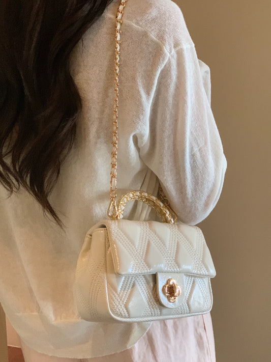 Chio2nd Pearl Morning Dew Small Square Handbag for Women, Diamond Pattern Chain Shoulder/Crossbody Bag