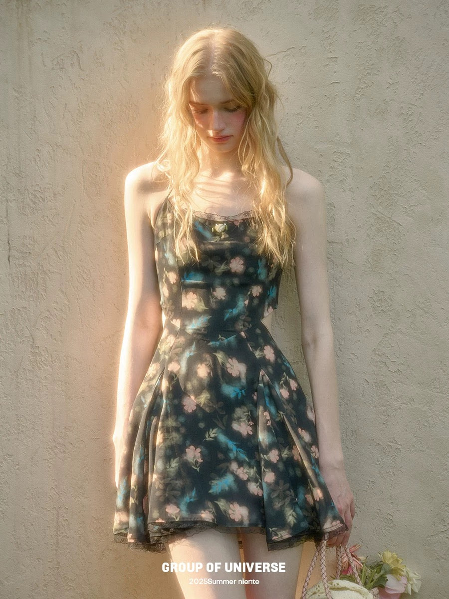 "Long Live the Galaxy" "Green Apple" French Lace Bow "Little Black Vacation Dress" French Print Dress for Women