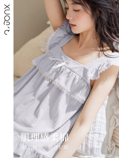 Xuanzhiting Women's Summer Camisole Pajamas, Thin and Sweet Princess Style, Two-Piece Set