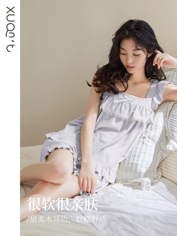 Xuanzhiting Women's Summer Camisole Pajamas, Thin and Sweet Princess Style, Two-Piece Set