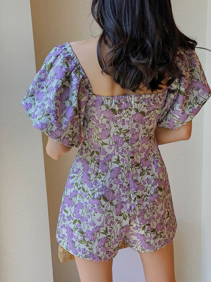 Jophond Lou jumpsuit women's summer petite shorts Thailand retro palace sleeves slimming one-line collar slim