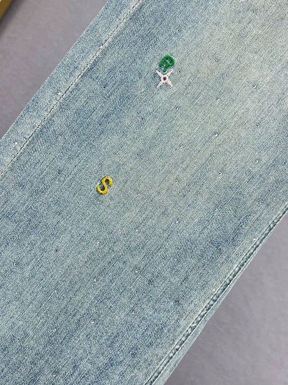 Denim straight trousers for women 2024 new spring and summer high-waisted loose slimming versatile hot diamond narrow version floor-length trousers