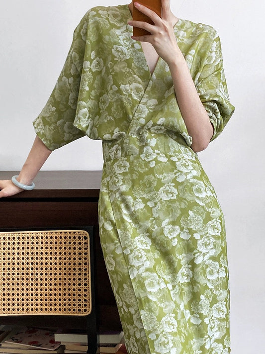 New Chinese floral cheongsam dress 2024 new summer high-end niche design French national style long skirt