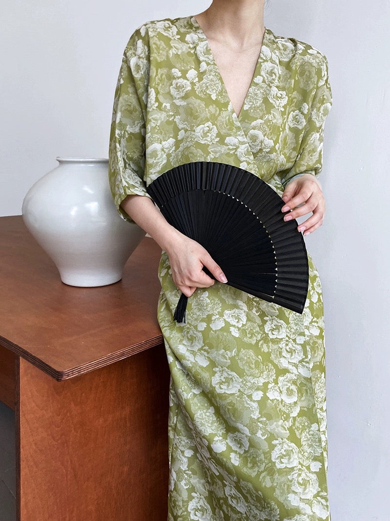 New Chinese floral cheongsam dress 2024 new summer high-end niche design French national style long skirt
