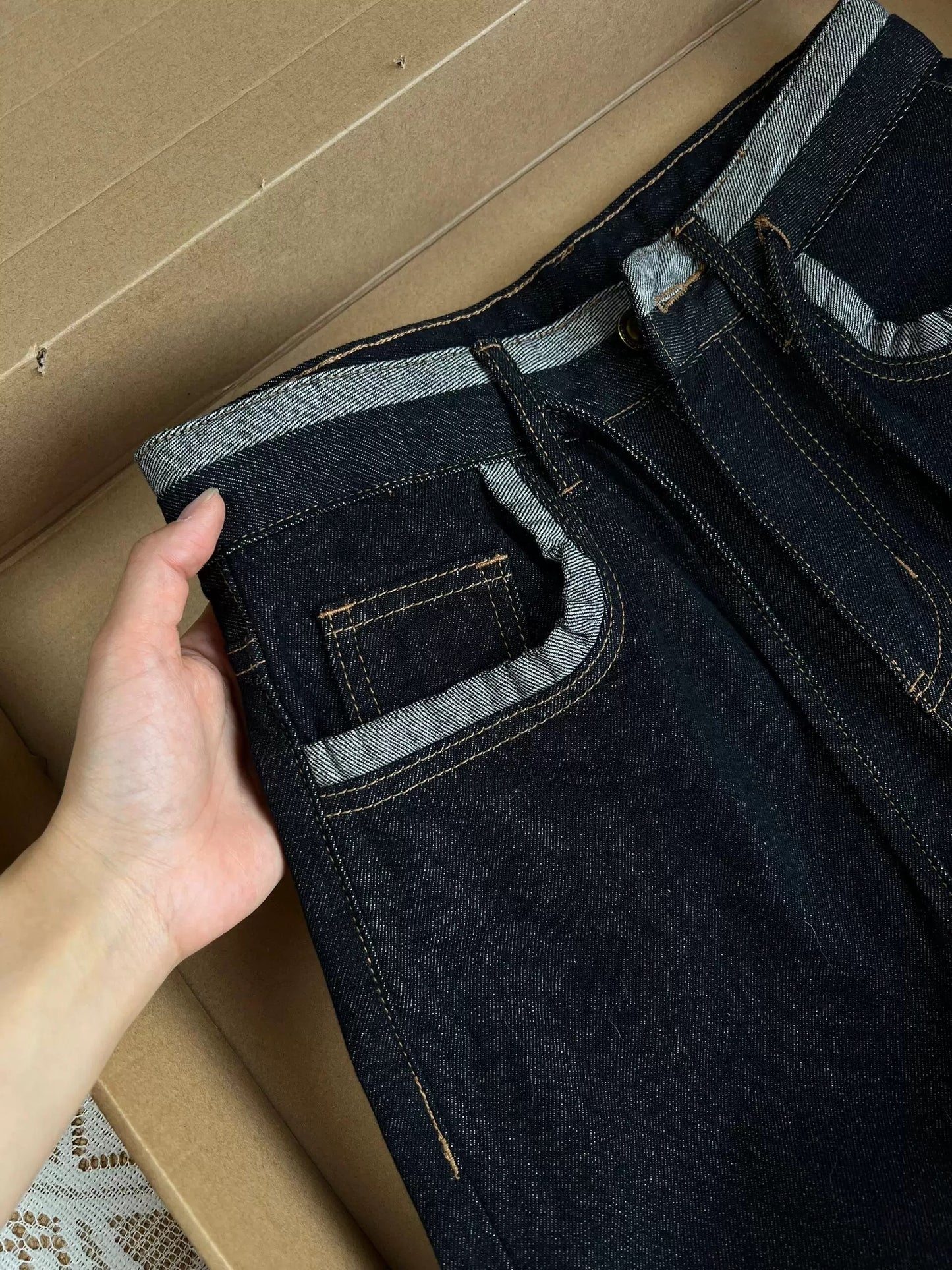 The nemesis of the pear-shaped figure ~ Retro design patchwork jeans for women in early spring, versatile slimming drawstring wide-leg pants