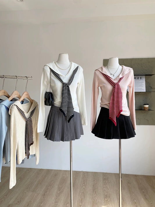 2025 early autumn new Korean style ins versatile shawl sweater women's loose slim fake two-piece long-sleeved top trend
