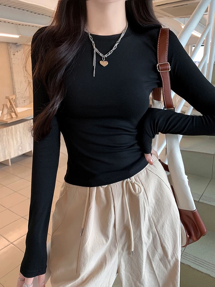 MosesQueen Moses Queen solid color bottoming shirt women's spring and autumn winter inner waist slim long sleeve T-shirt top