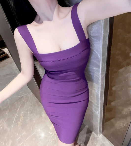 Purple suspender sexy waist slim fit dress