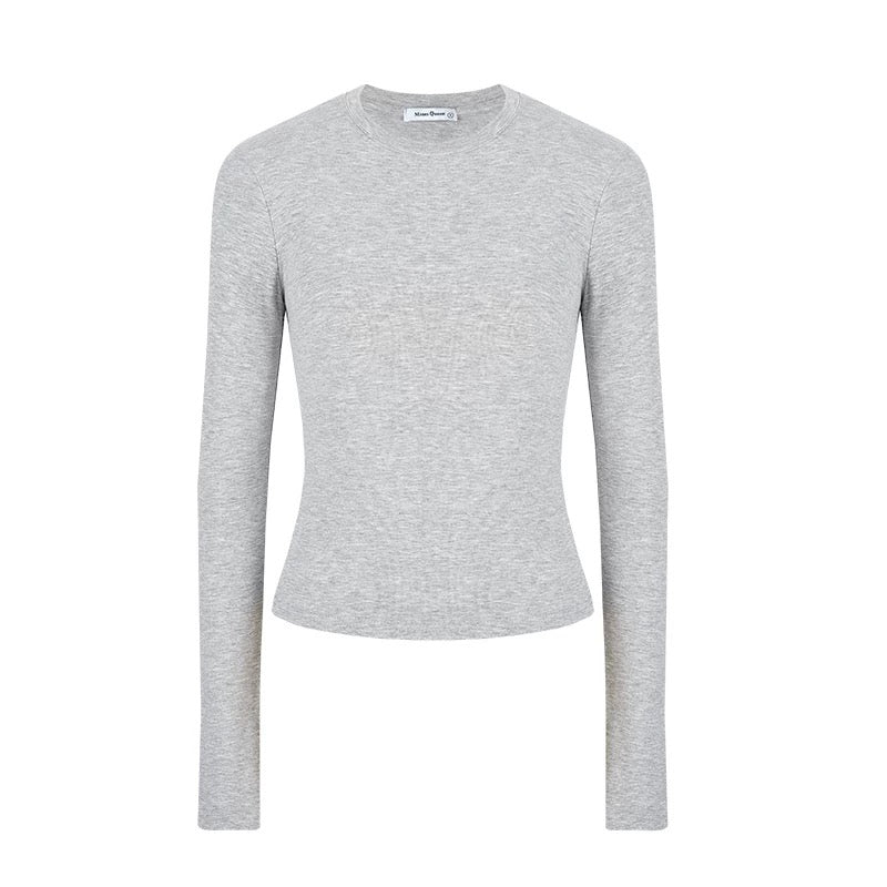 MosesQueen Moses Queen solid color bottoming shirt women's spring and autumn winter inner waist slim long sleeve T-shirt top