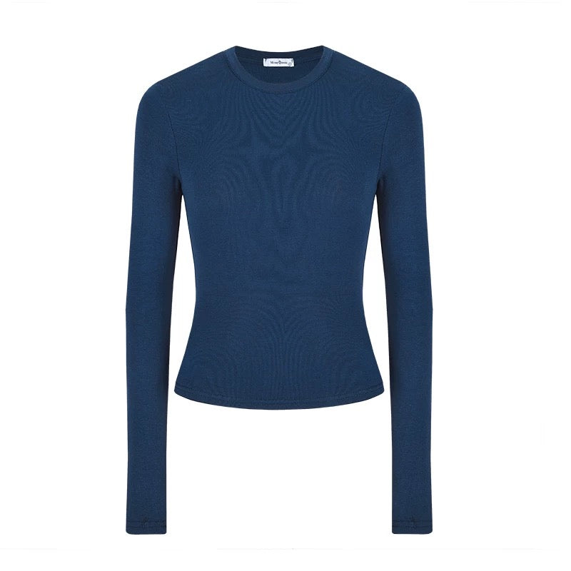 MosesQueen Moses Queen solid color bottoming shirt women's spring and autumn winter inner waist slim long sleeve T-shirt top